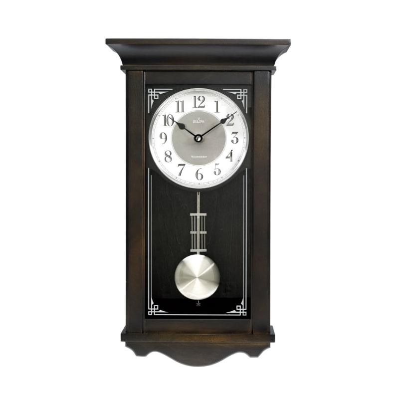 Bulova Elsmere Chiming Pendulum Black Wall Clock Black Hands White